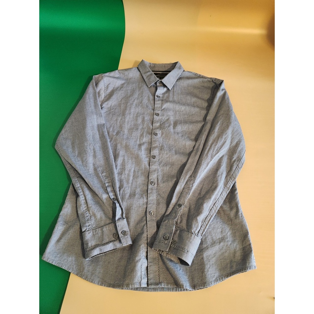 Marc Anthony Button Up Shirt Mens Large Blue Extra Slim Fit Stretch Micro Dot